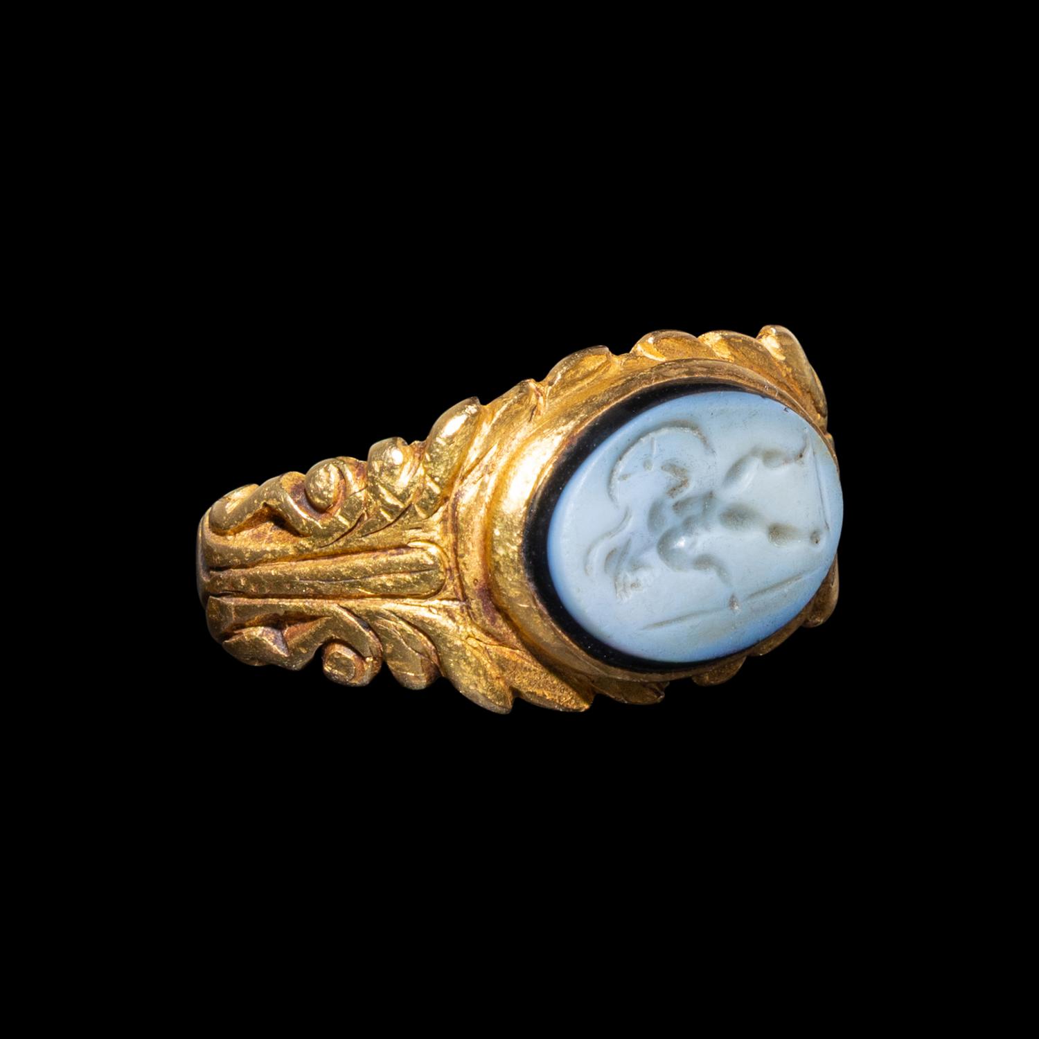 A Roman Gold and Nicolo Ring with Mars