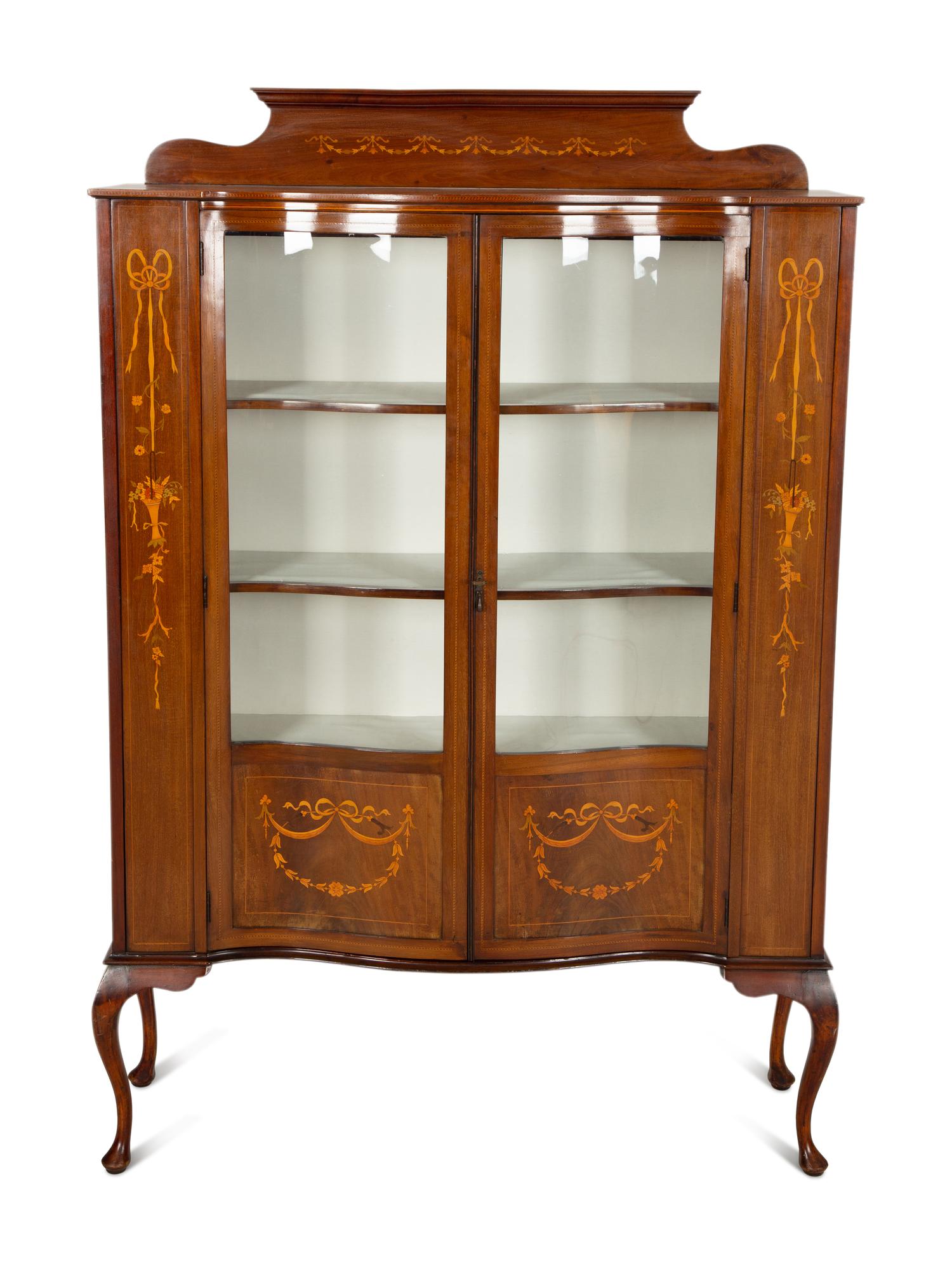 An Edwardian Mahogany and Marquetry Vitrine Cabinet
