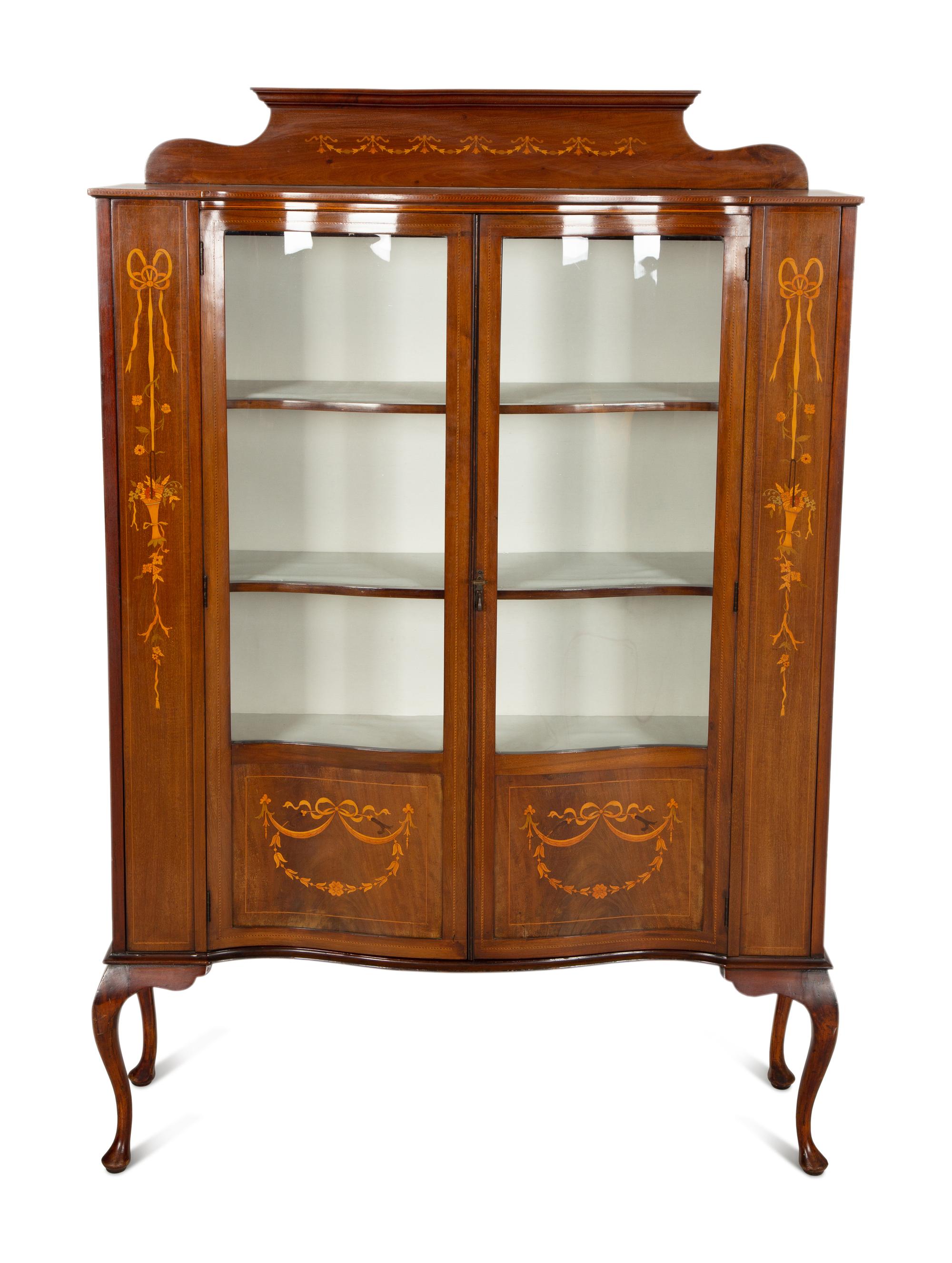 An Edwardian Mahogany and Marquetry Vitrine Cabinet