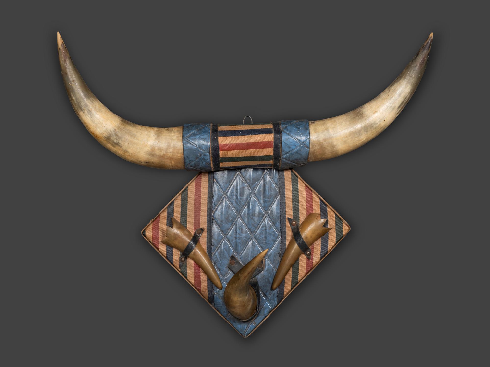 A Patriotic Steer Horn and Fabric Folk Art Wall Plaque