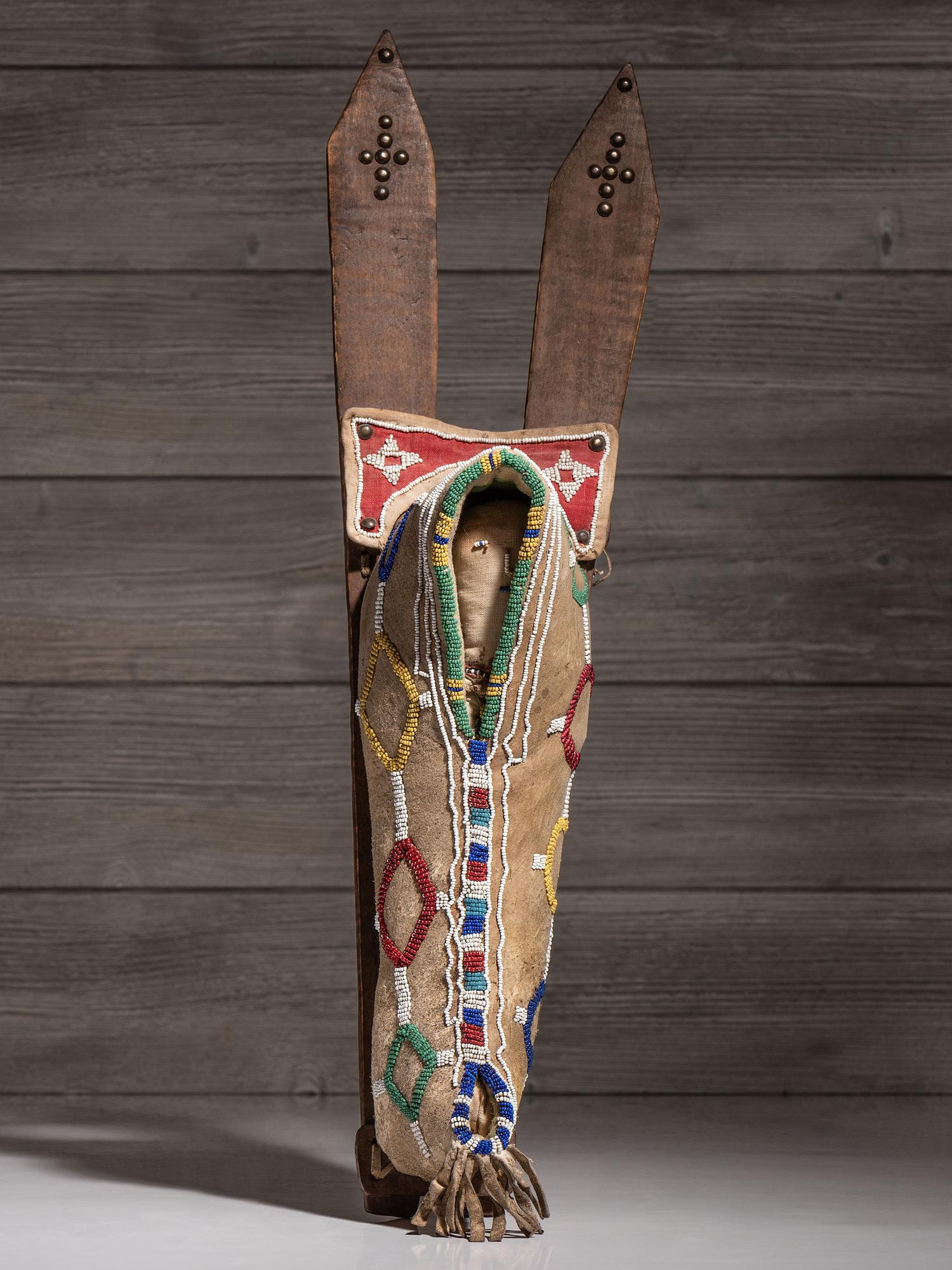 Kiowa Beaded Hide Doll Cradle, with Doll