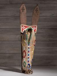 Kiowa Beaded Hide Doll Cradle, with Doll