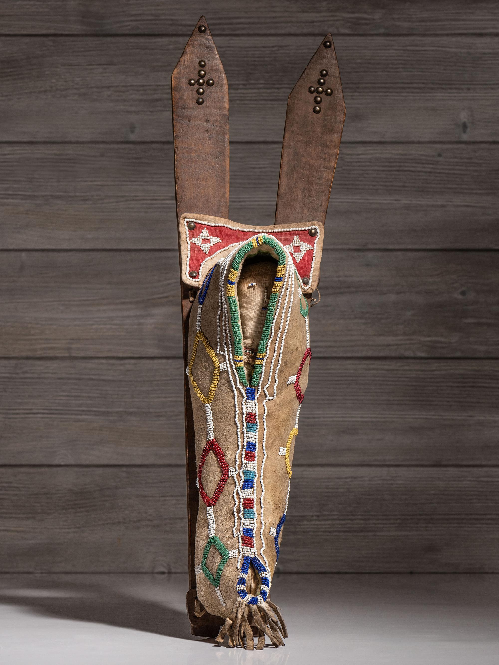 Kiowa Beaded Hide Doll Cradle, with Doll