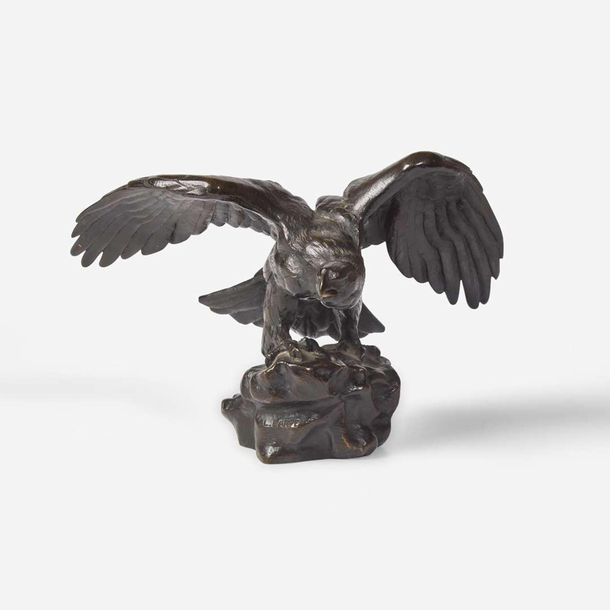 Antoine-Louis Barye (French, 1795-1875) Three Small Works: Eagle with Outstretched Wings, Owl Hunting Rat, and Seated Cat, Cast by Ferdinand Barbedienne (French, 1810-1892), late 19th century
