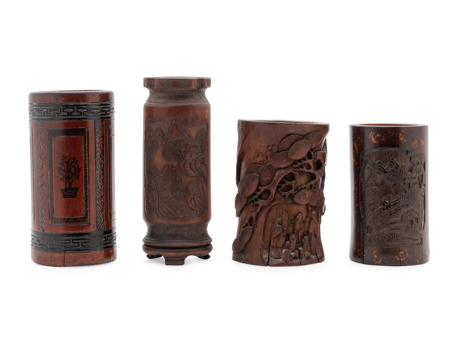 Four Chinese Bamboo Brush Pots