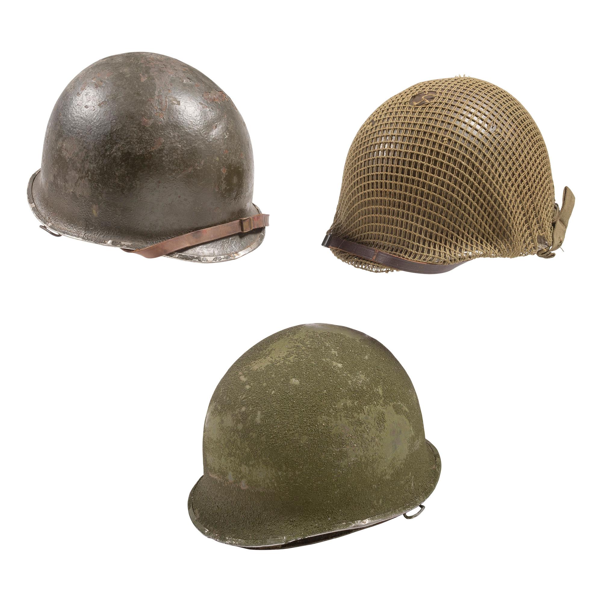 Three WWII US M1 Helmets