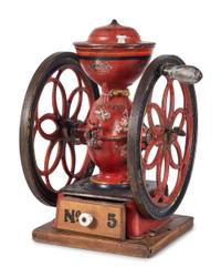 An Enterprise No. 5 Painted and Flag Decorated Cast Iron Coffee Mill