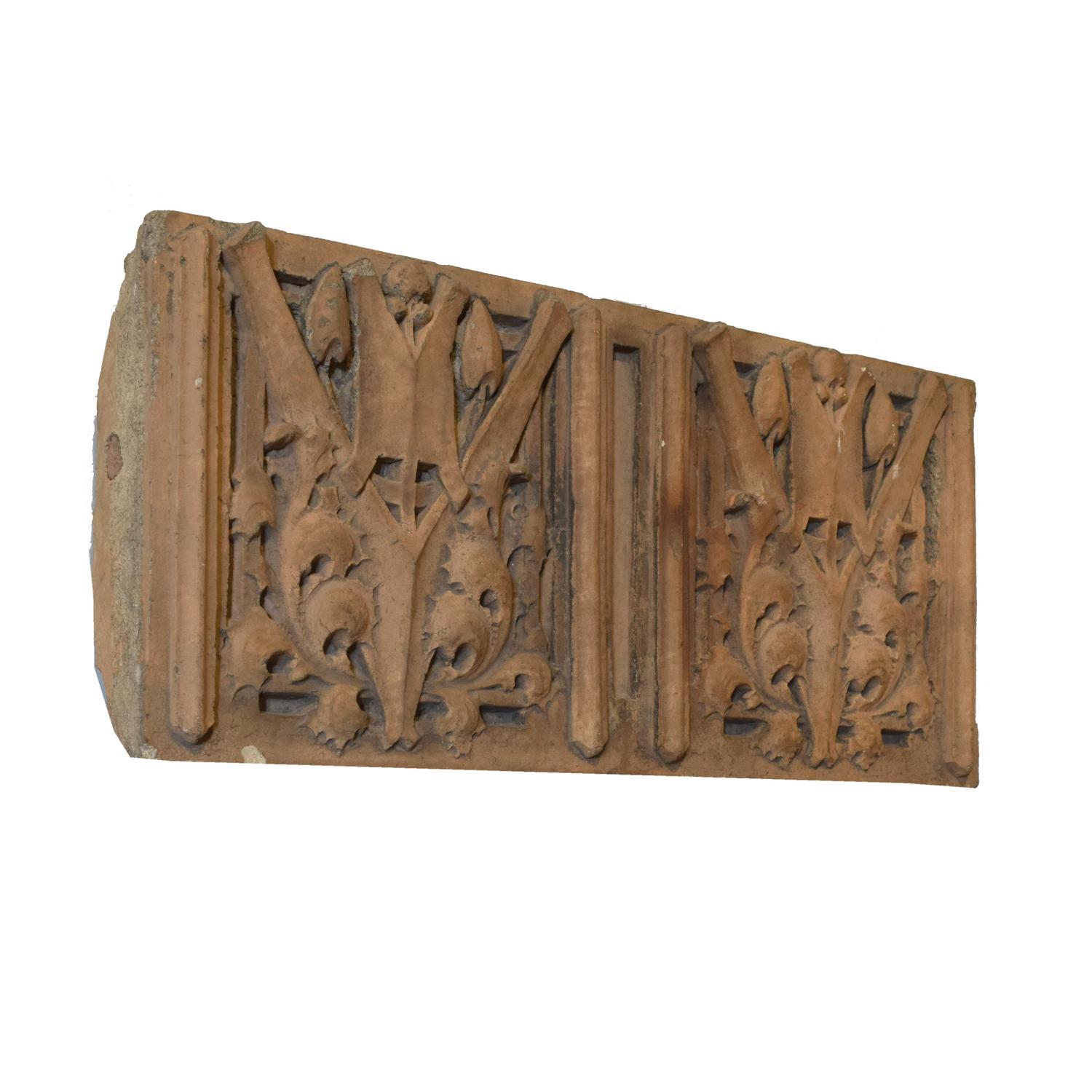 An Elmslie Designed Terra Cotta Fragment from the Oliver Morton School, Hammond, IN. 28.5" W x 5.5" D x 13.5" H — United States, Circa 1936