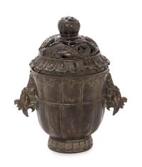 A Chinese Bronze Phoenix-Head Handled Censer and Cover Height 8 inches. — 20TH CENTURY