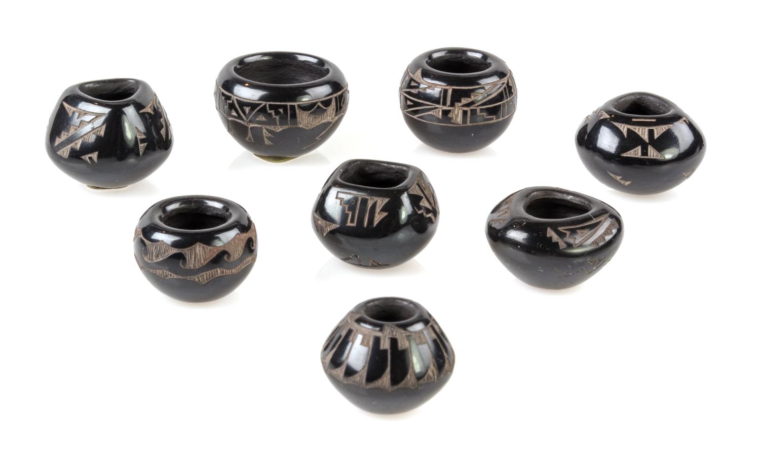 Eight Santa Clara Blackware Pottery Jars Height of tallest 3/4 inch. — Monica Naranjo Romero (b. 1975)