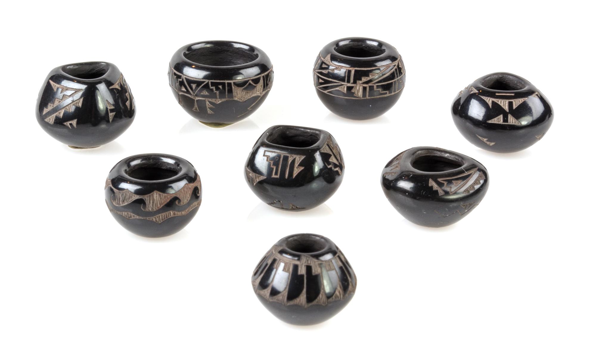 Eight Santa Clara Blackware Pottery Jars Height of tallest 3/4 inch. — Monica Naranjo Romero (b. 1975)
