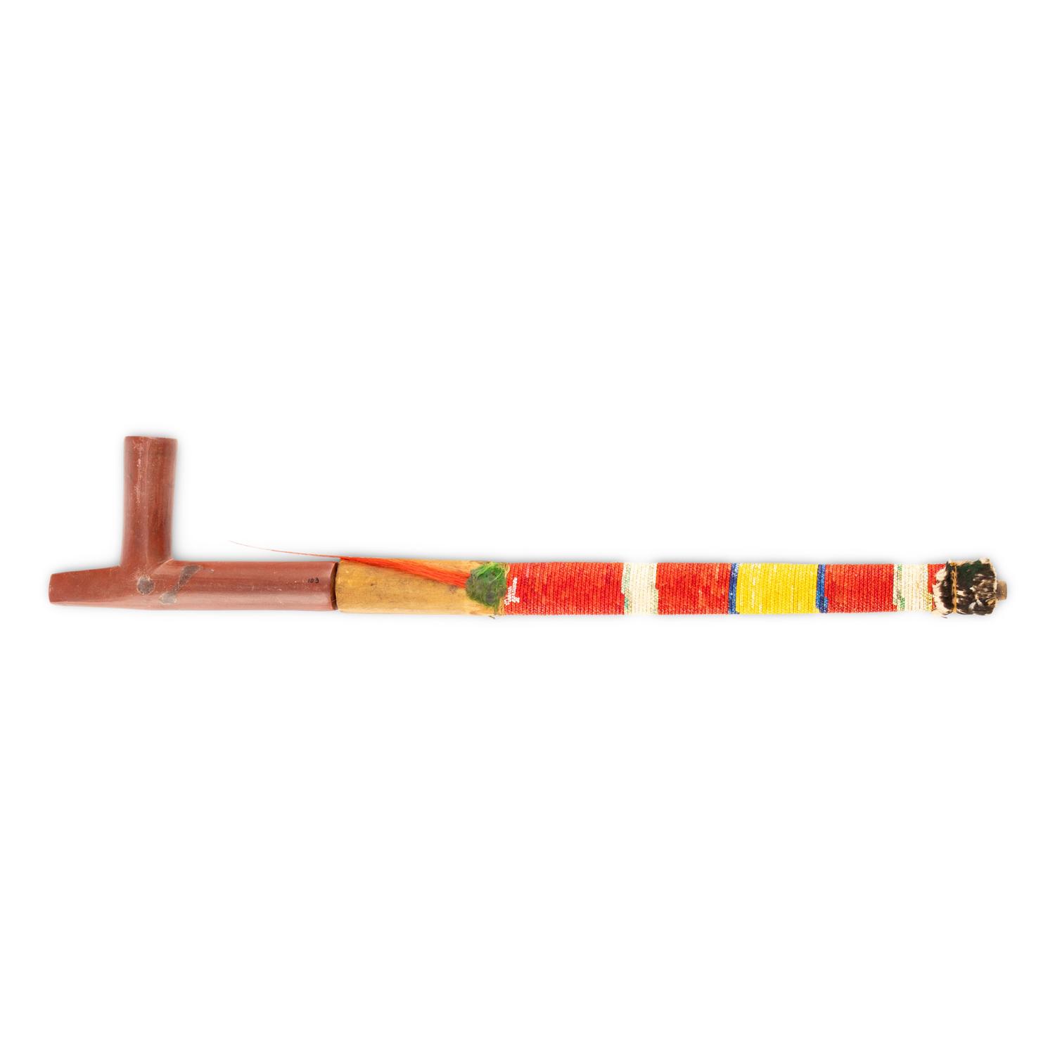 Sioux Quilled Pipe Stem, with Catlinite Bowl