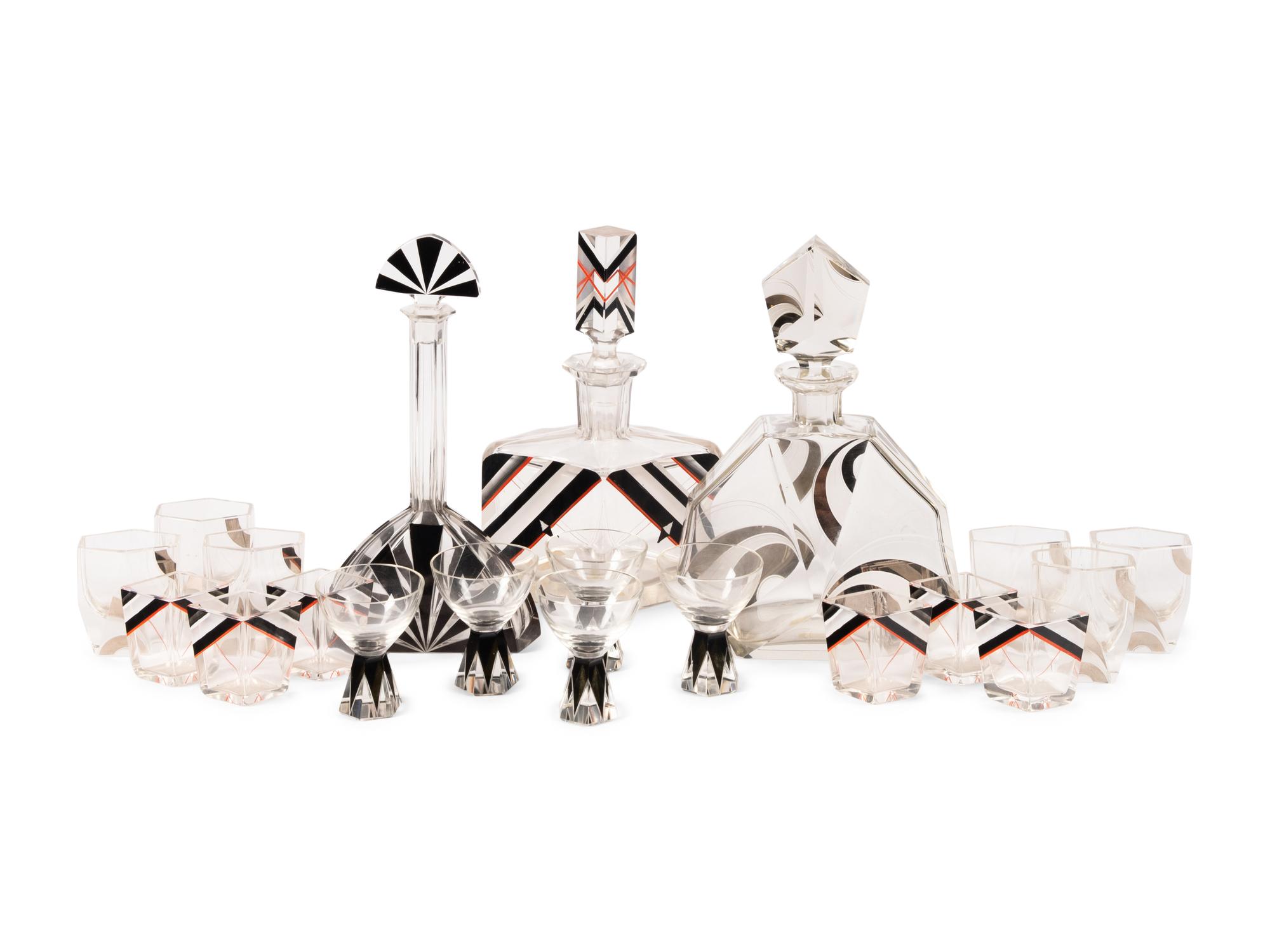 Three Art Deco Glass Cocktail Sets