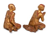A Pair of Southeast Asian Giltwood Monk Figures