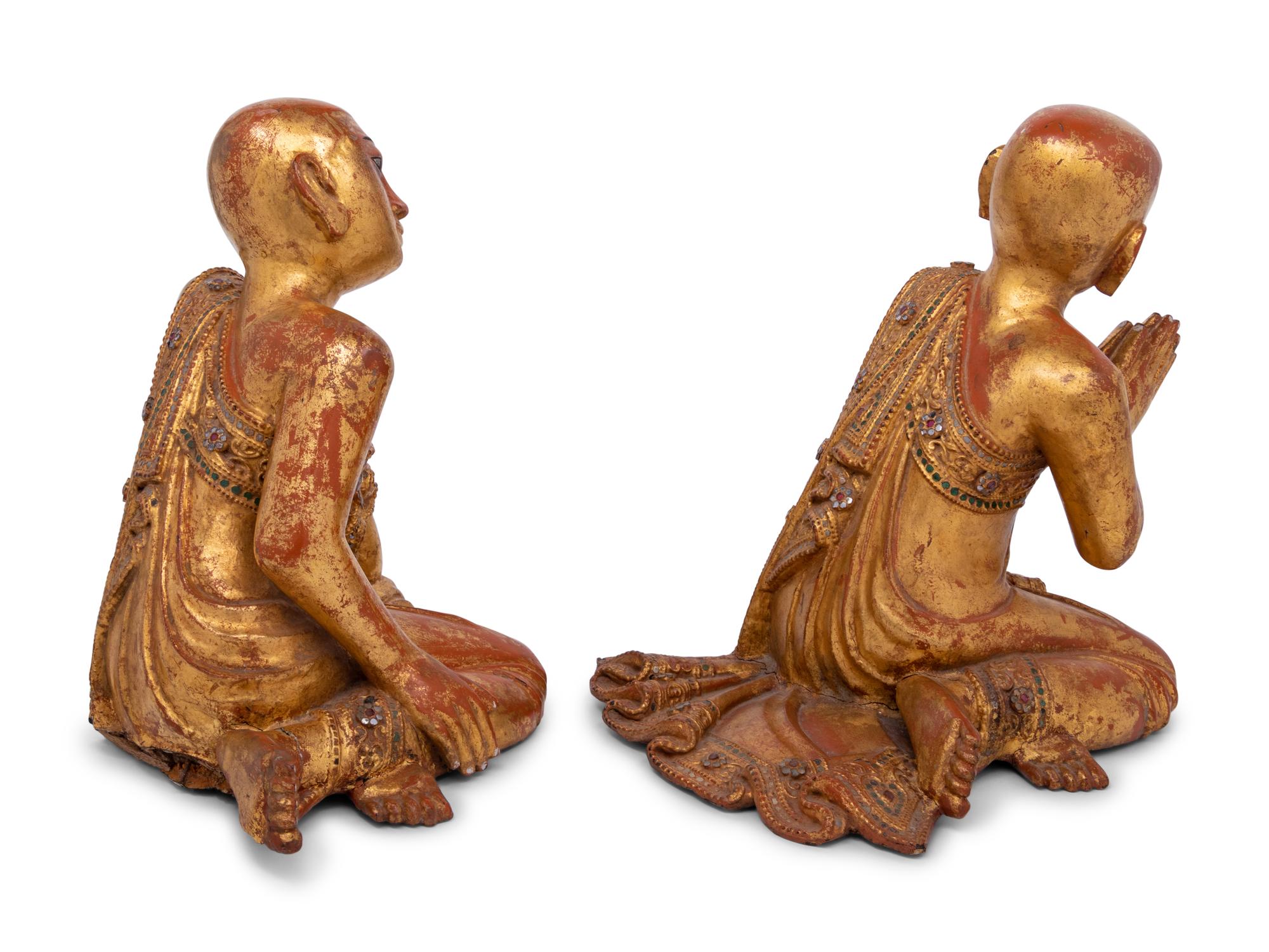 A Pair of Southeast Asian Giltwood Monk Figures