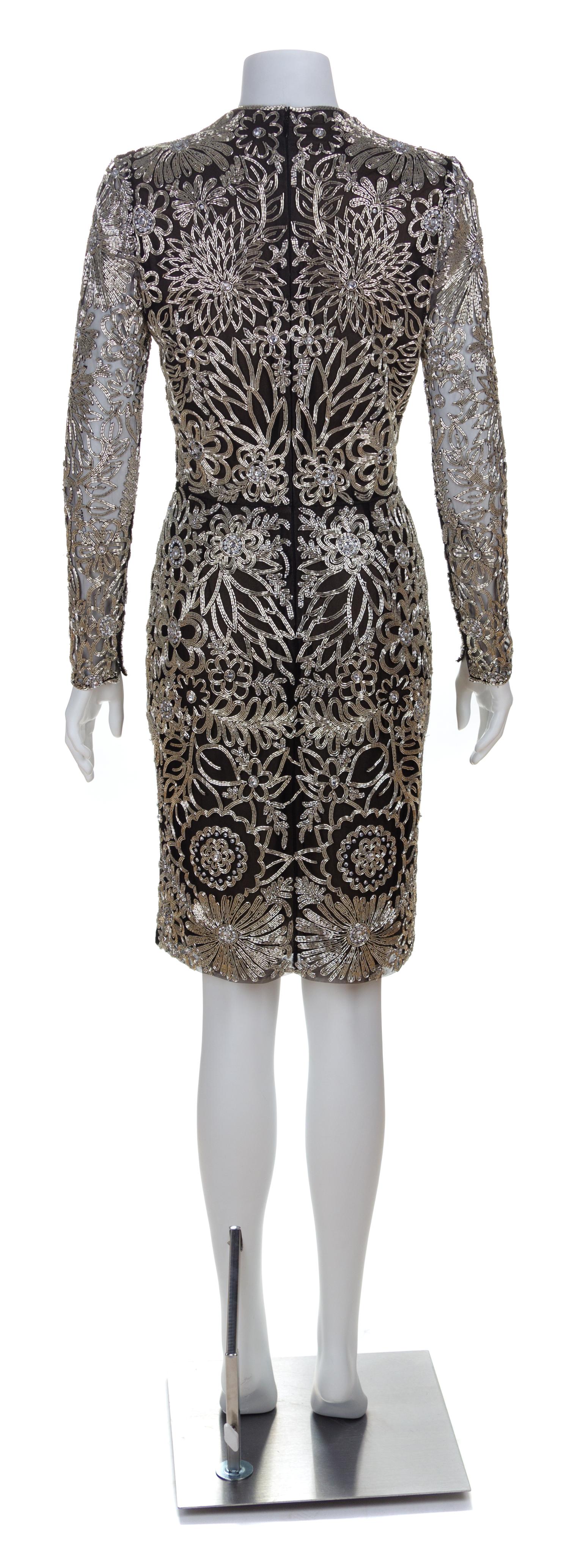 A Naeem Khan Black Silk Beaded Cocktail Dress, Size 4.