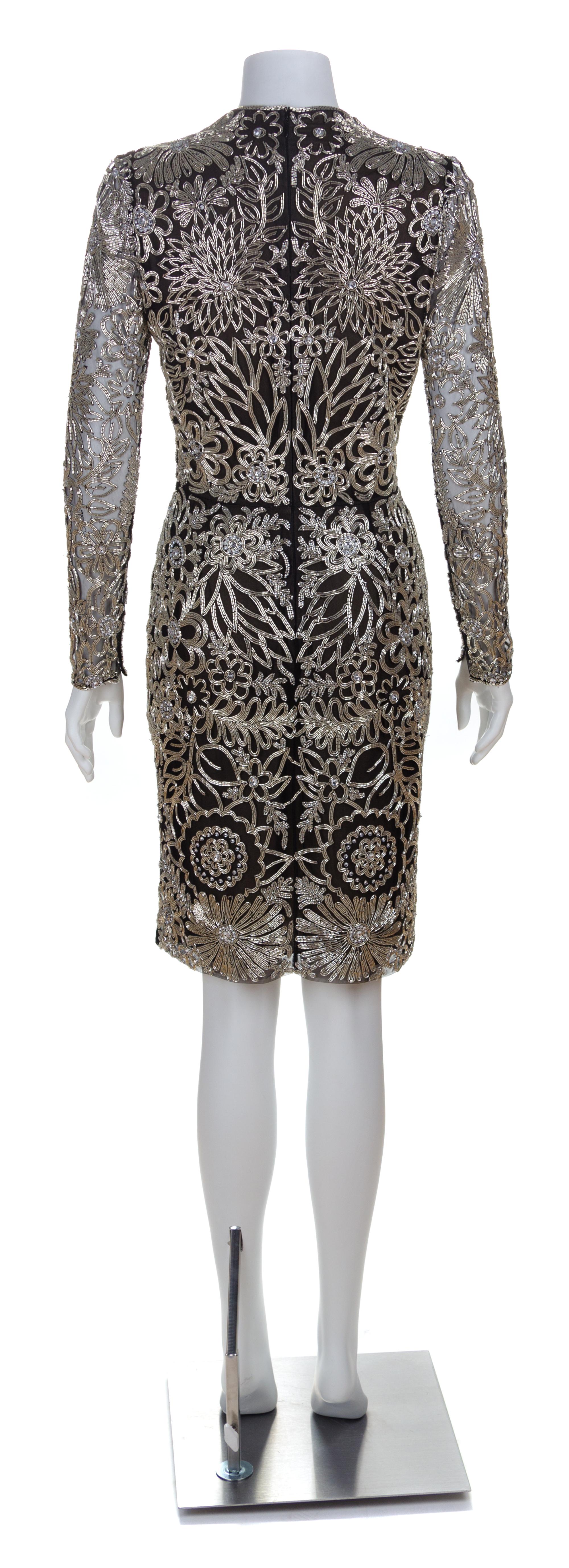 A Naeem Khan Black Silk Beaded Cocktail Dress, Size 4.