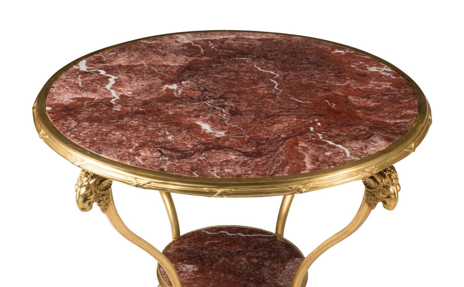 A Pair of Louis XV Style Gilt Bronze and Marble Guéridons
