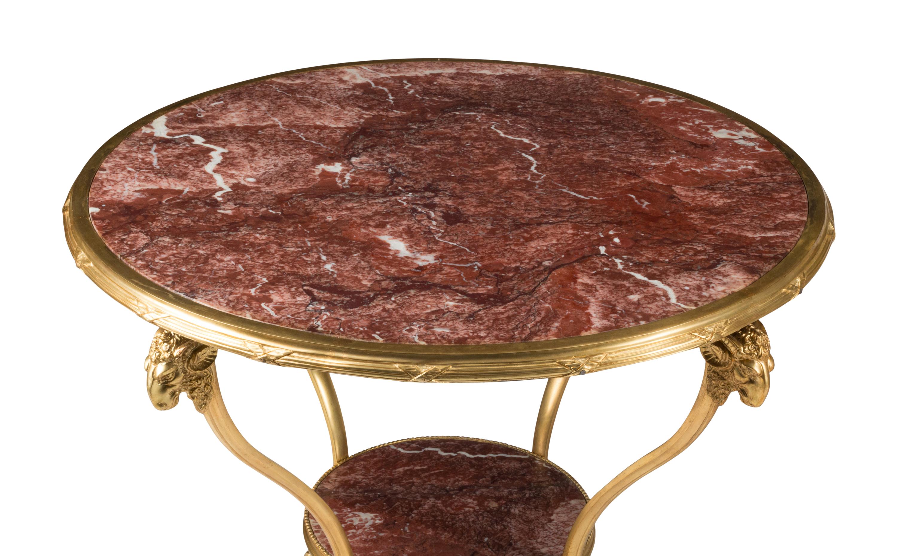 A Pair of Louis XV Style Gilt Bronze and Marble Guéridons