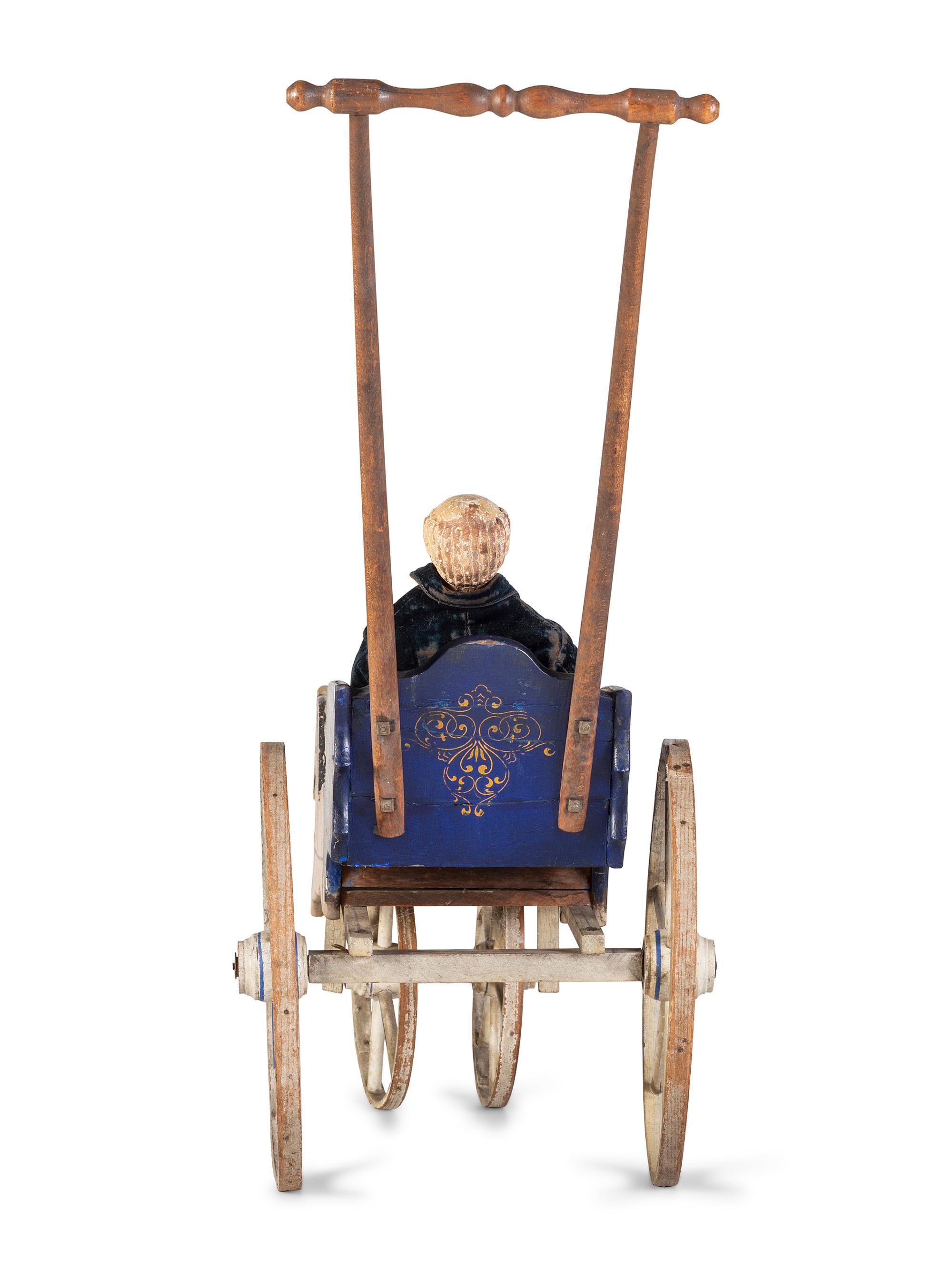A Carved and Painted Horse-Form Doll’s Carriage