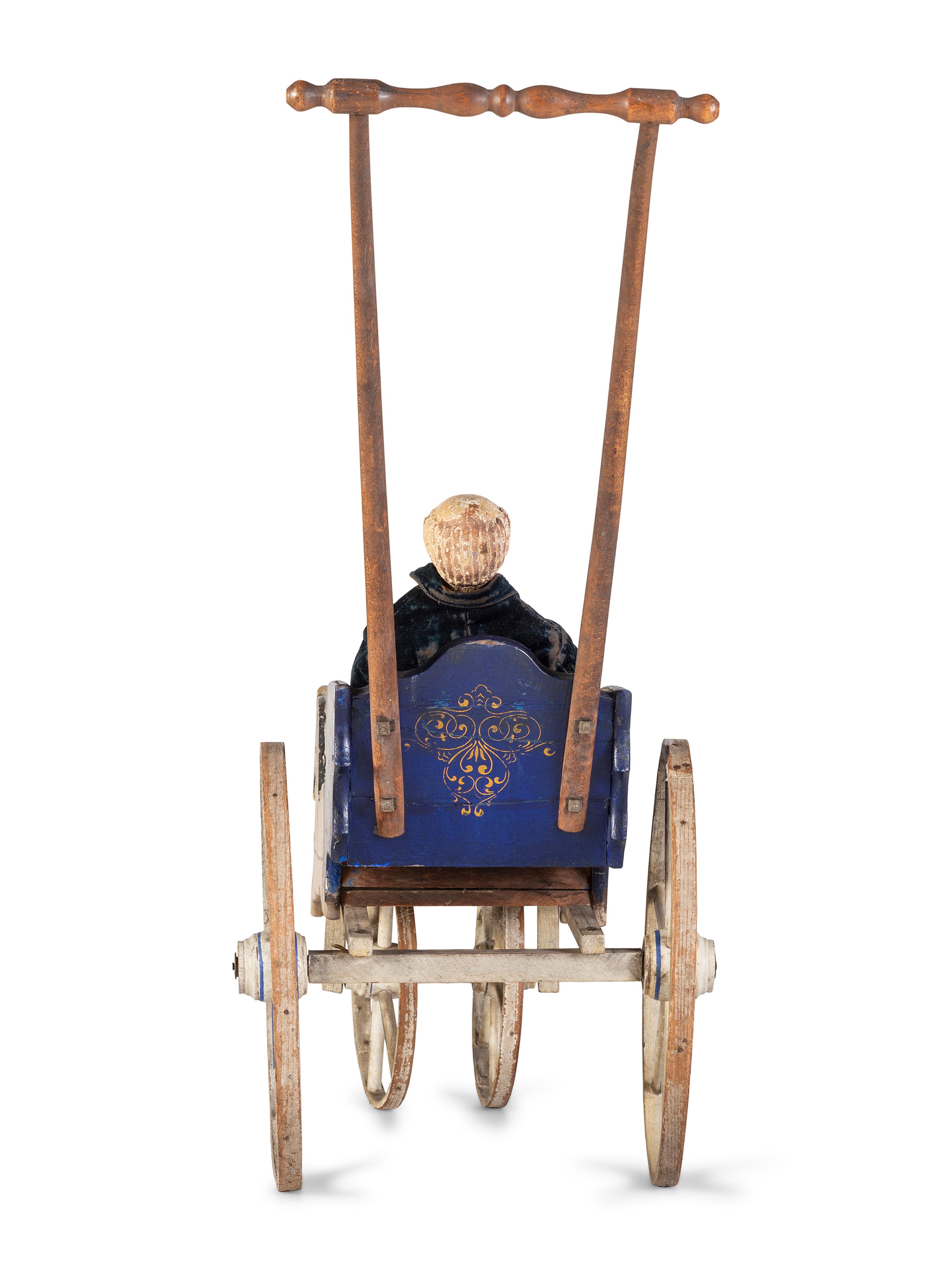 A Carved and Painted Horse-Form Doll’s Carriage