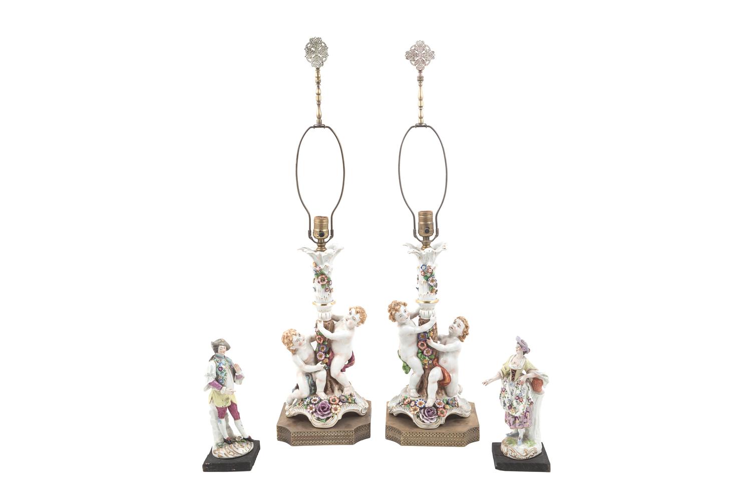 A Pair of Continental Porcelain Figural Lamps