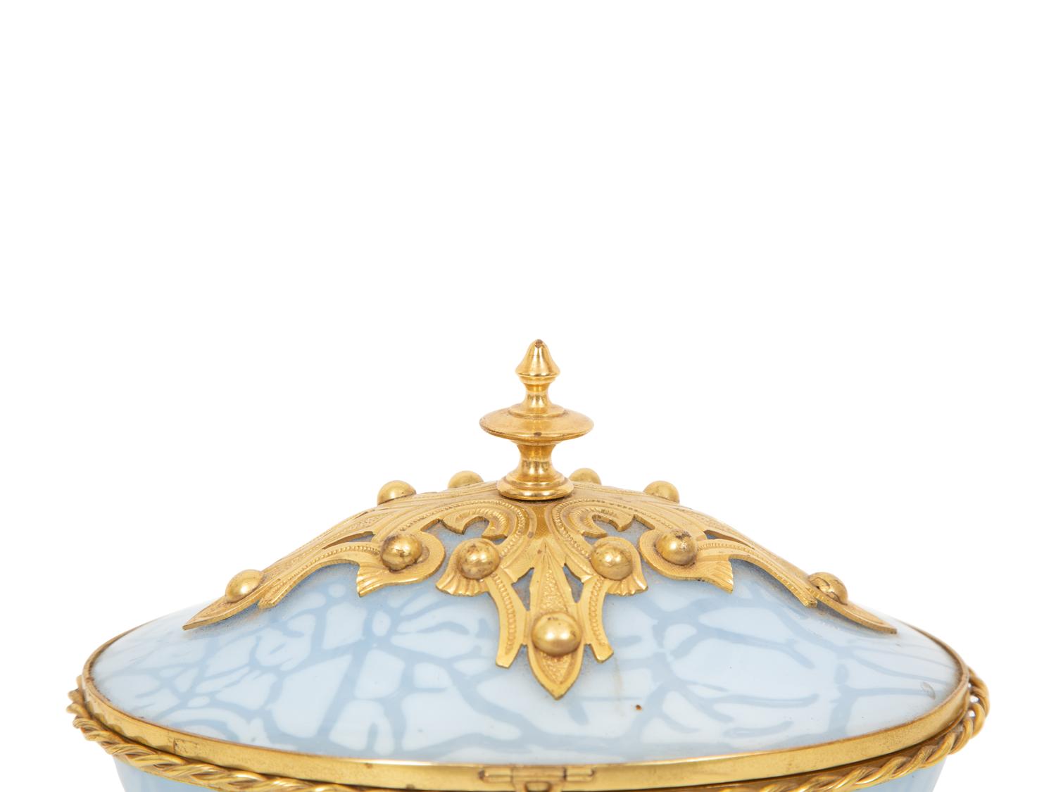 A French Gilt Bronze Mounted Mottled Blue Glass Box