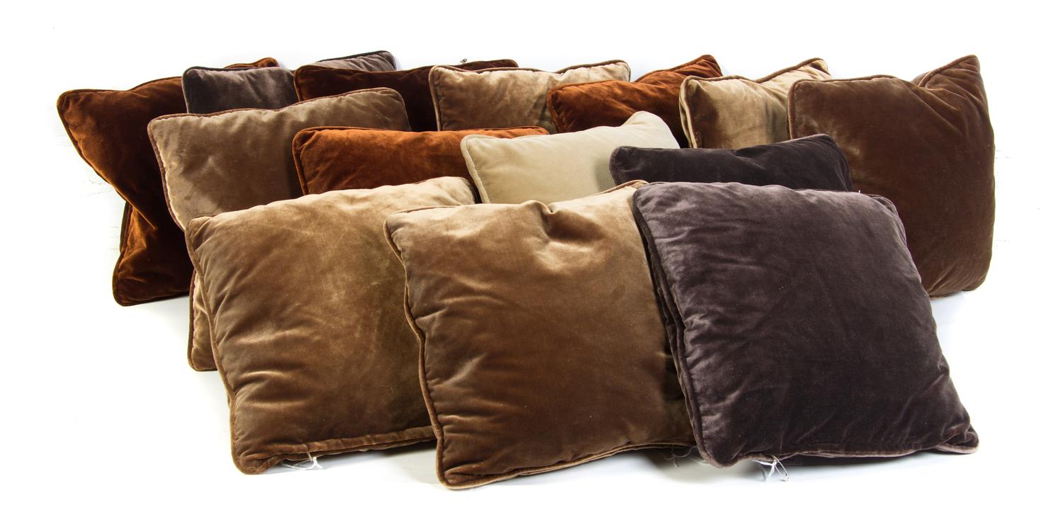 A Group of Fourteen Velvet Throw Pillows Height of each 15 x width 15 inches. — 20TH CENTURY