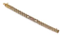An Antique Yellow Gold Ruby and Diamond Gourmette Link Bracelet, 10.20 dwts.