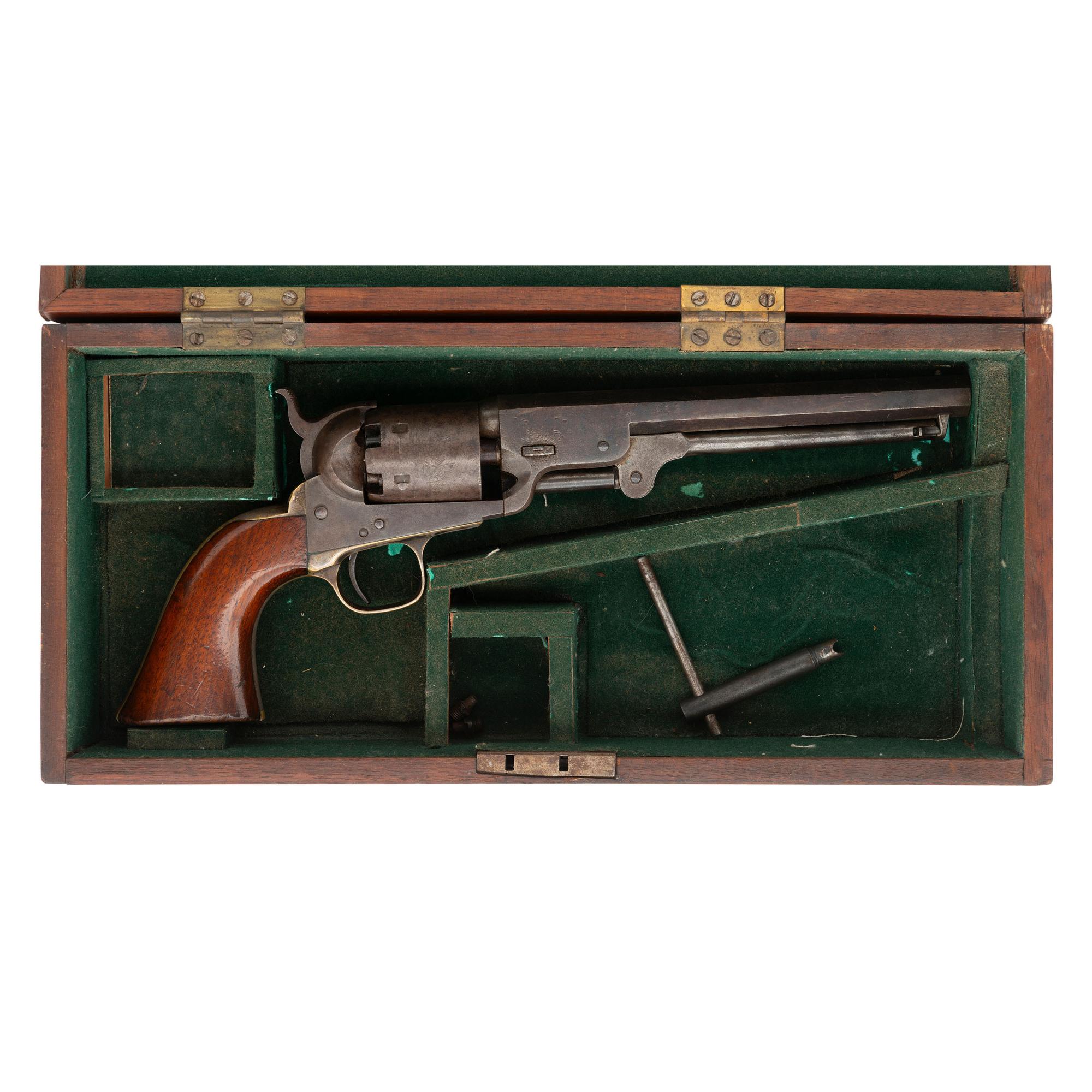 Colt Fourth Model 1851 Navy Revolver in Casing Made from an Old Box