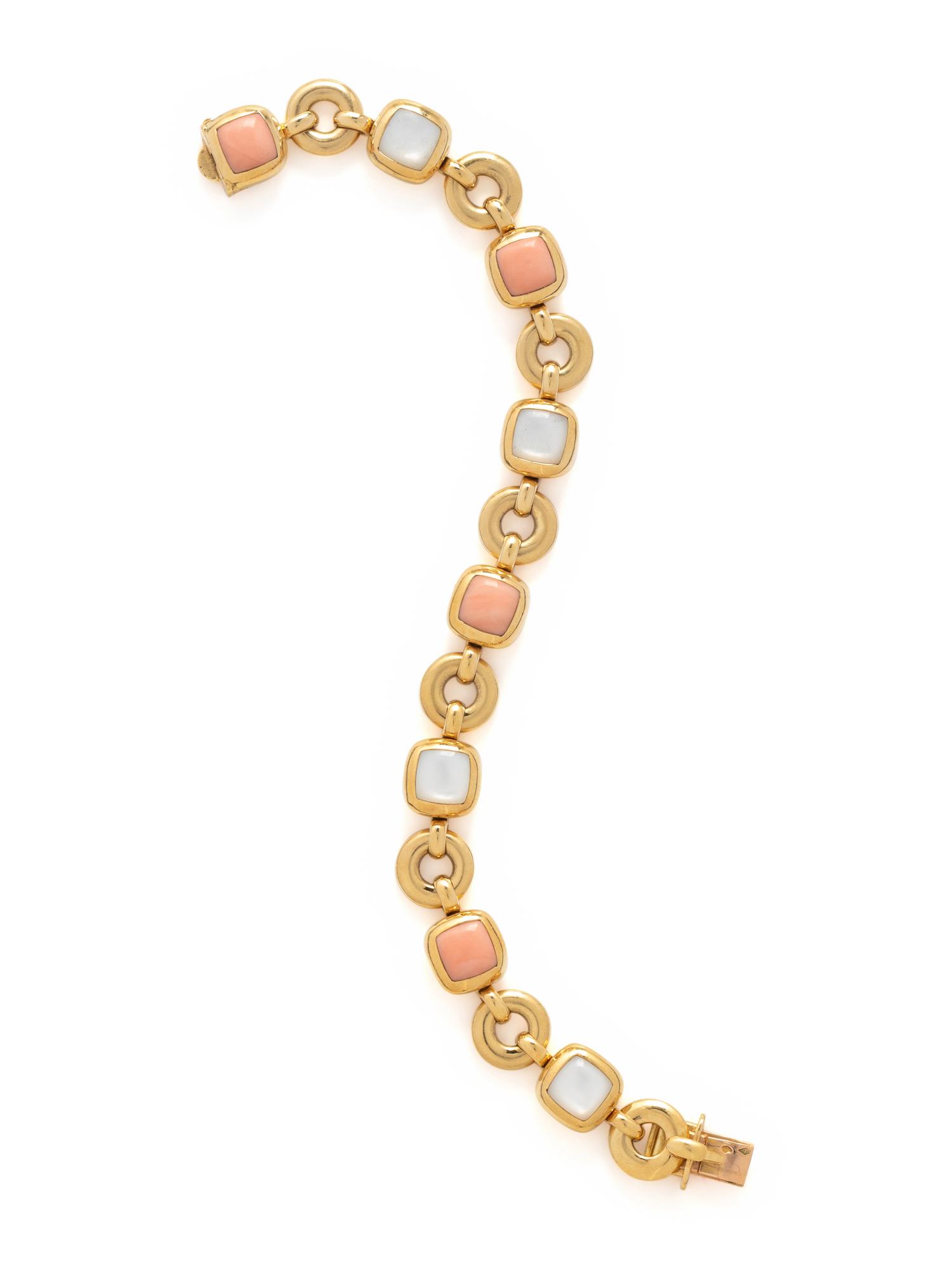VAN CLEEF & ARPELS, YELLOW GOLD, CORAL, AND MOTHER-OF-PEARL BRACELET