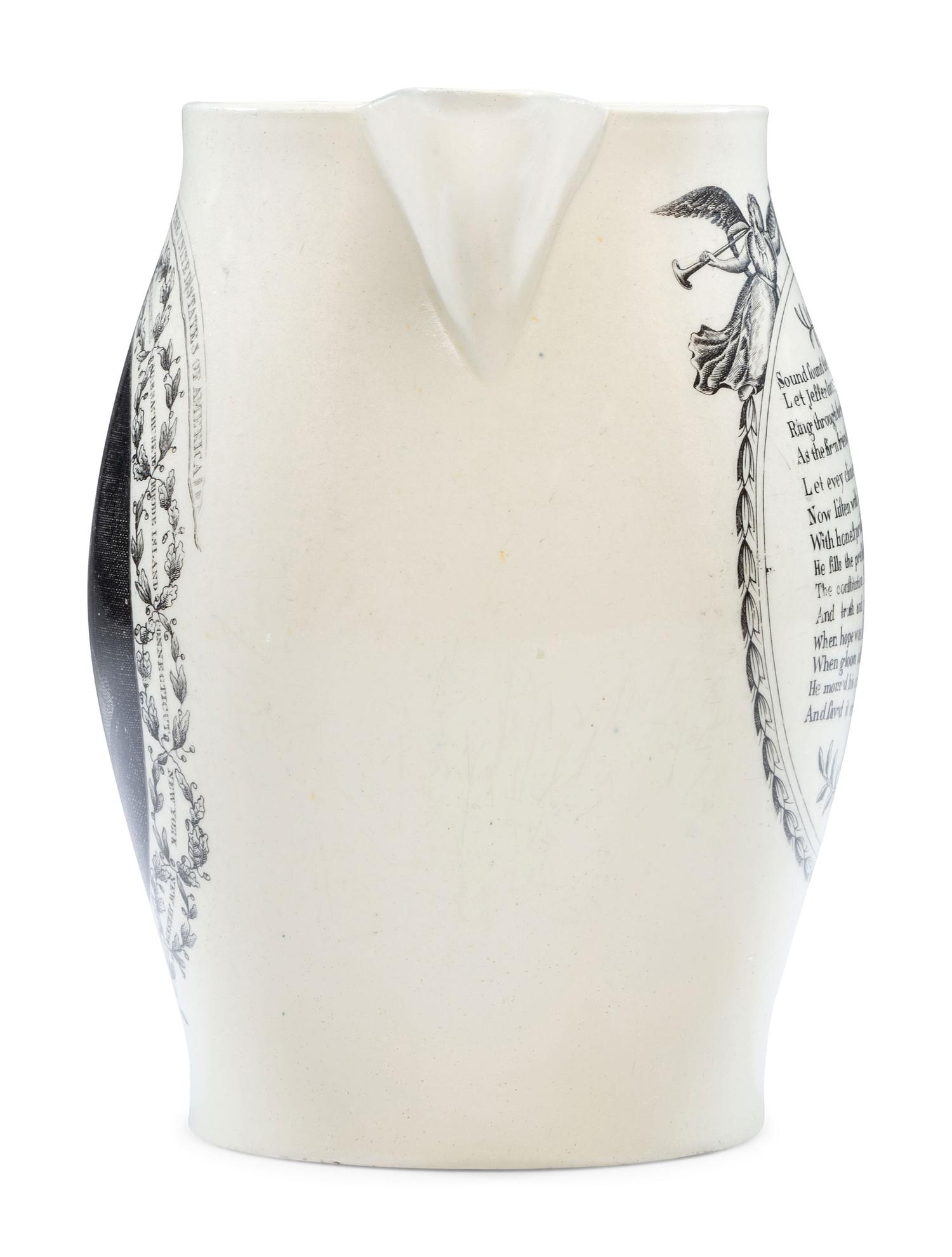A Rare Liverpool Transfer-Printed Creamware 'Thomas Jefferson' Pitcher