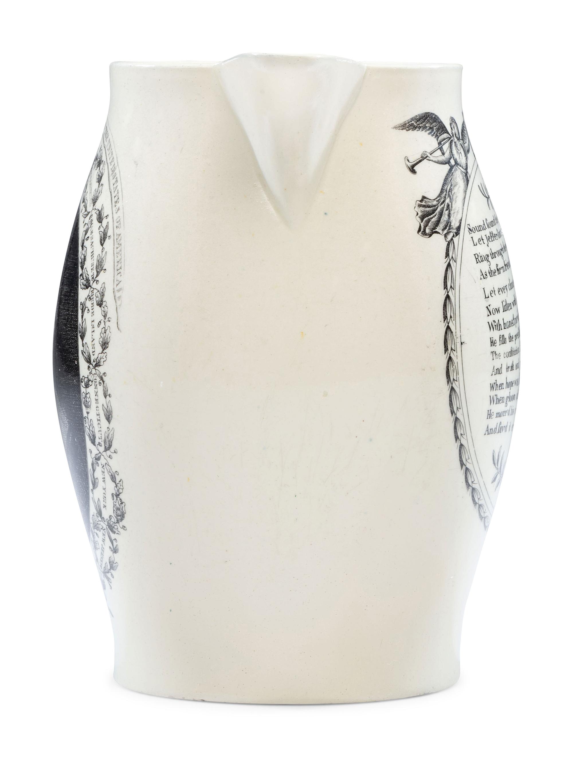A Rare Liverpool Transfer-Printed Creamware 'Thomas Jefferson' Pitcher