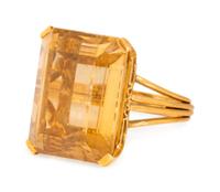 A Retro 18 Karat Yellow Gold and Citrine Ring,