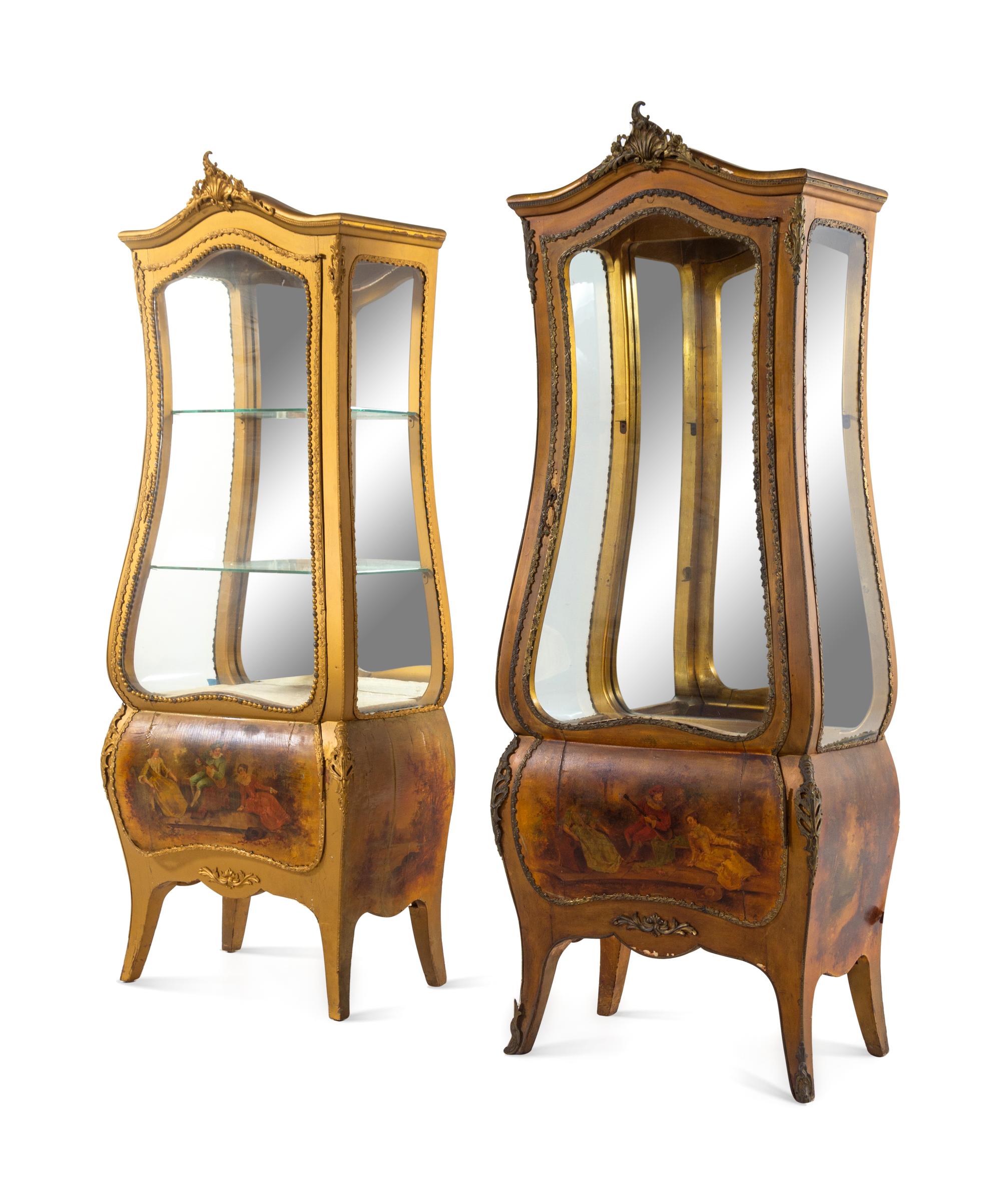 A Pair of Gilt Bronze Mounted Vernis Martin Vitrine Cabinets