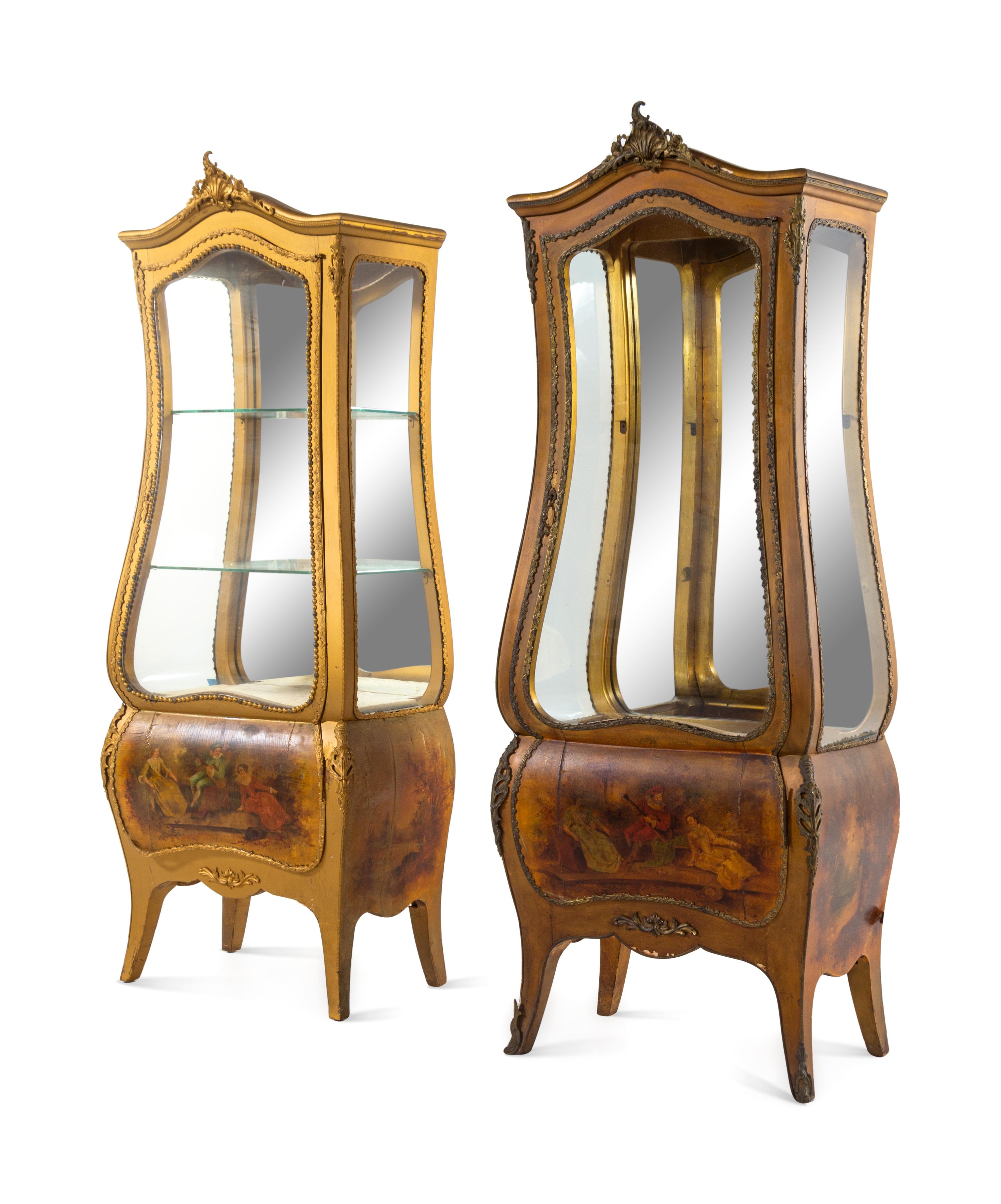 A Pair of Gilt Bronze Mounted Vernis Martin Vitrine Cabinets
