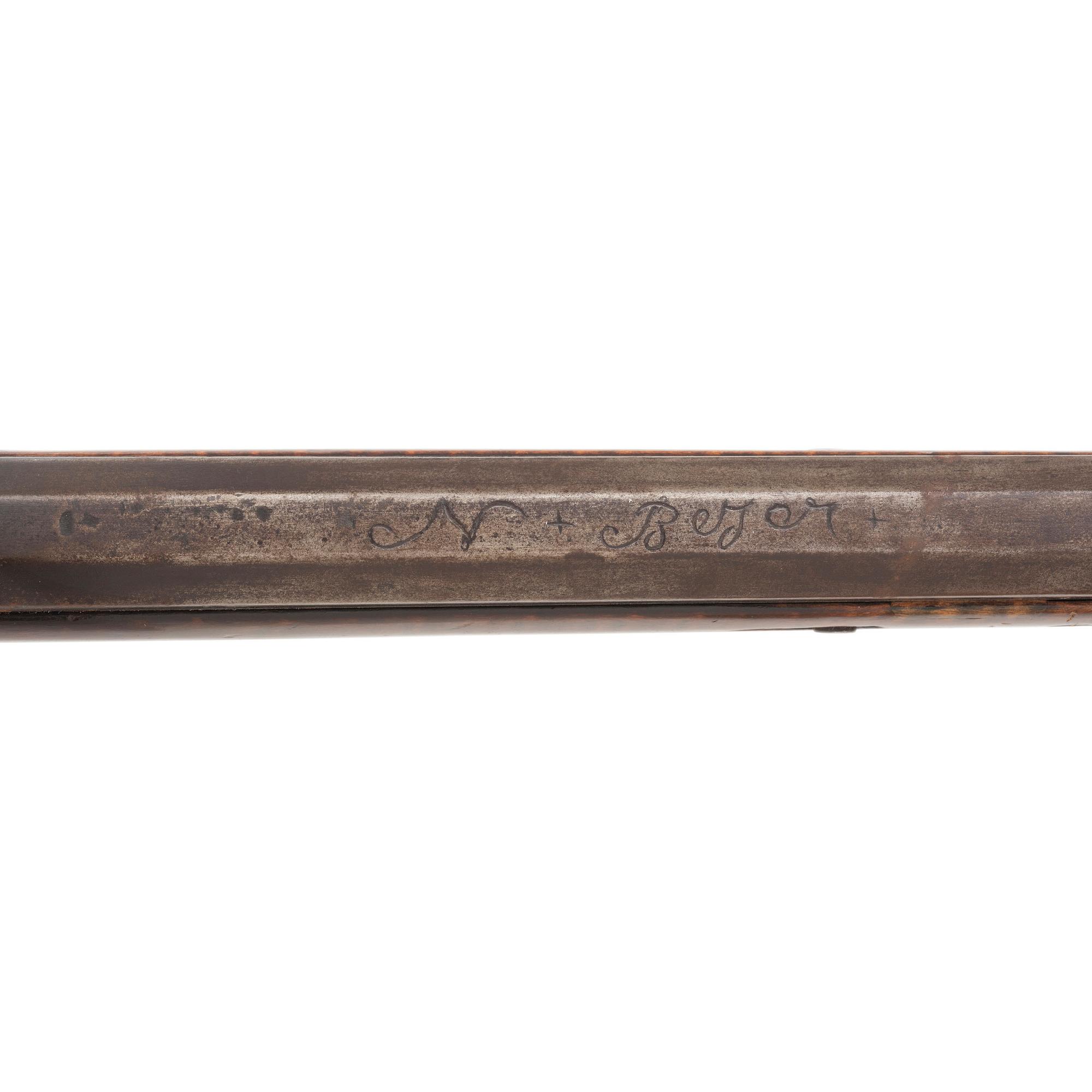 N Beyer Signed Late Golden Age Full Stock Flintlock Rifle