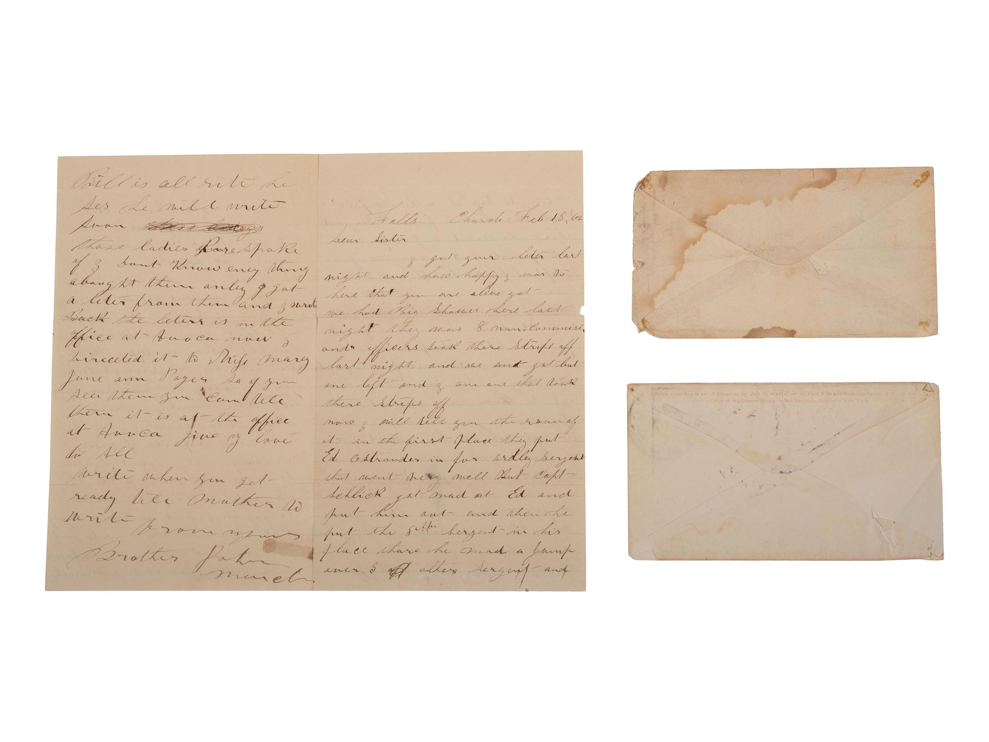 Private William March, Company A, 23rd New York Volunteer Infantry Regiment, KIA at Falmouth, VA. A group of items highlighted by remnant of March's Model 1858 forage cap, recovered from the arsenal explosion that killed him.
