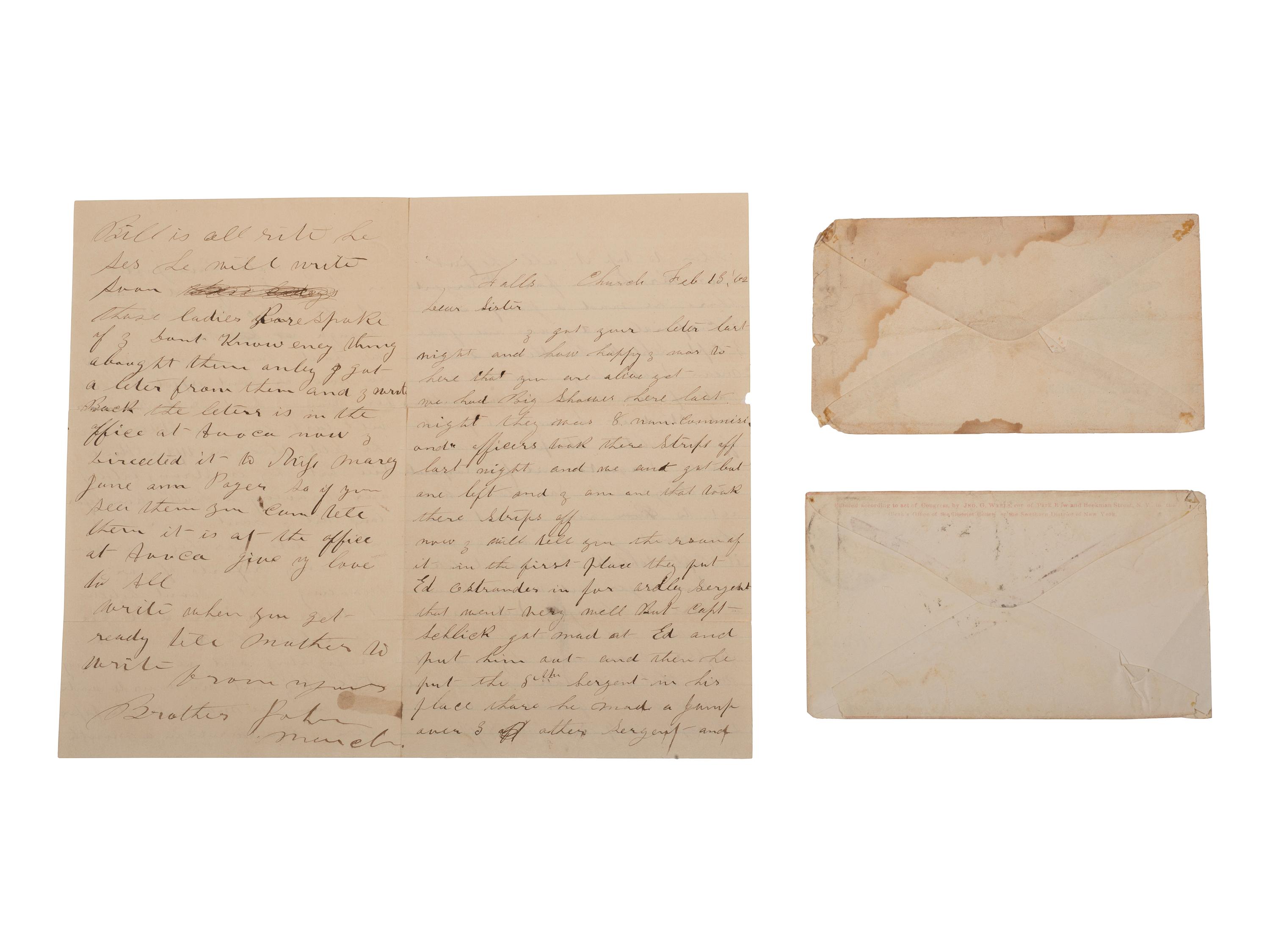 Private William March, Company A, 23rd New York Volunteer Infantry Regiment, KIA at Falmouth, VA. A group of items highlighted by remnant of March's Model 1858 forage cap, recovered from the arsenal explosion that killed him.