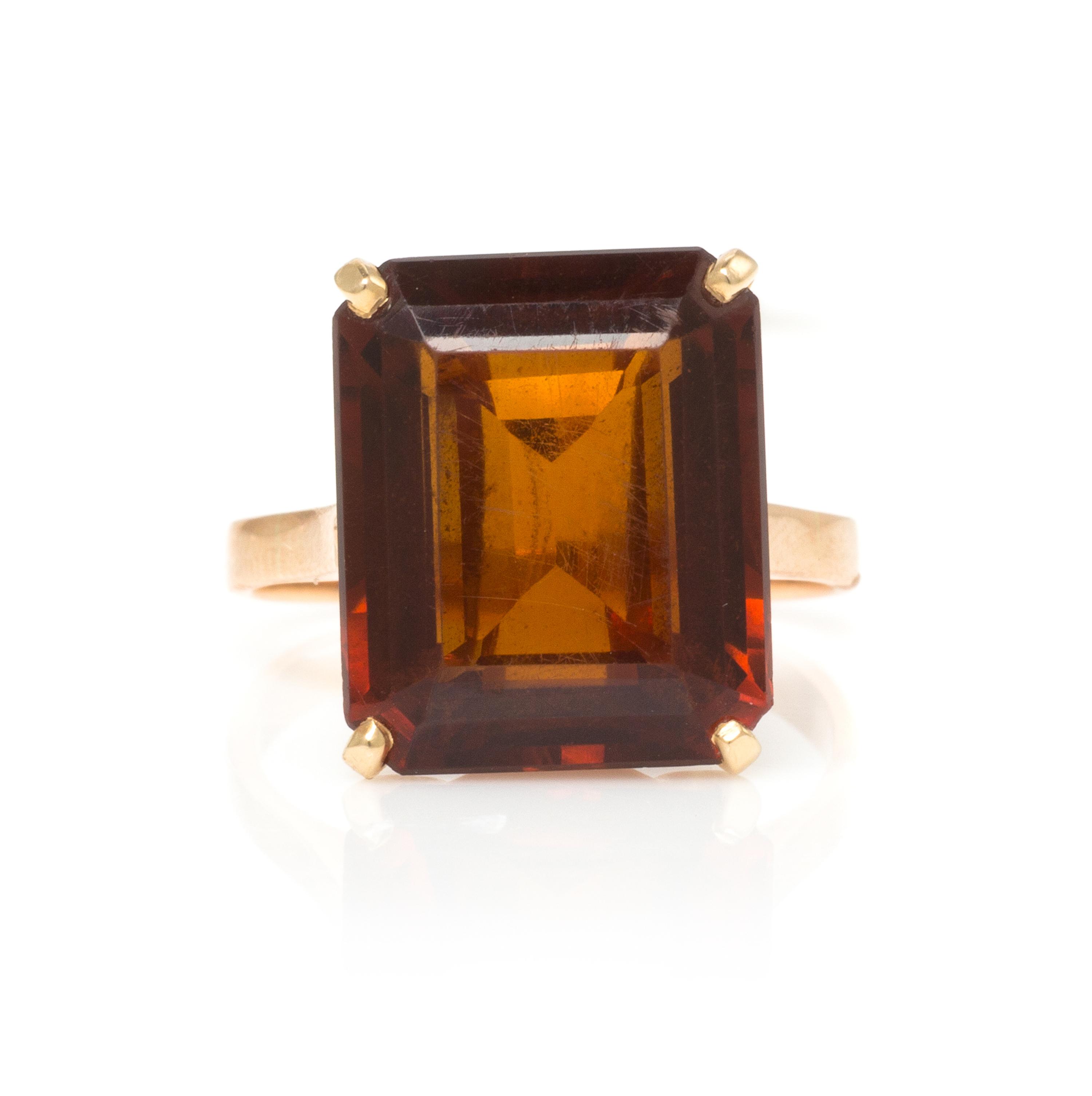 A Retro Rose Gold and Citrine Ring, 3.00 dwts.