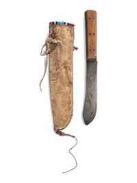 Apsáalooke [Crow] or Fort Berthold Beaded Hide Knife Sheath and Knife