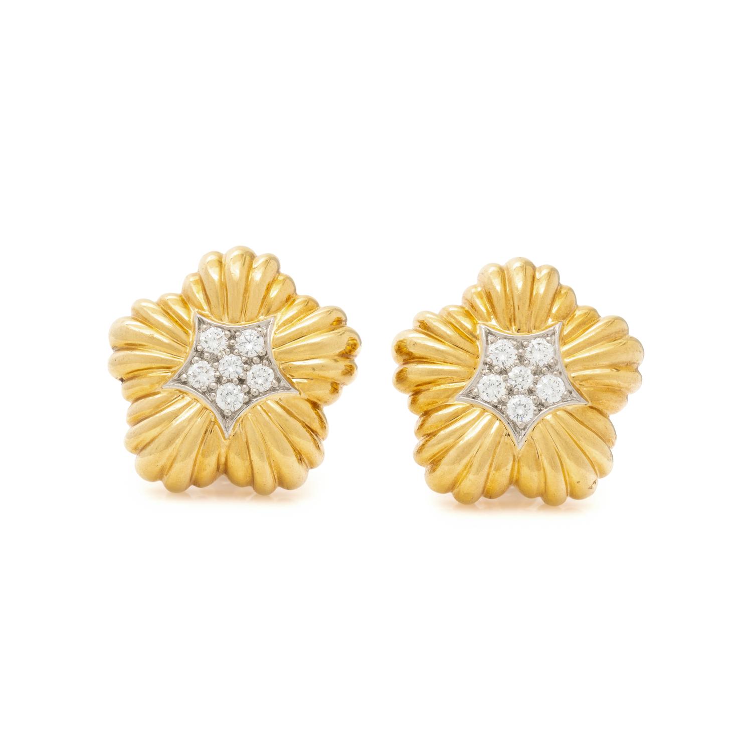 TURI, GOLD AND DIAMOND FLOWER EARRINGS