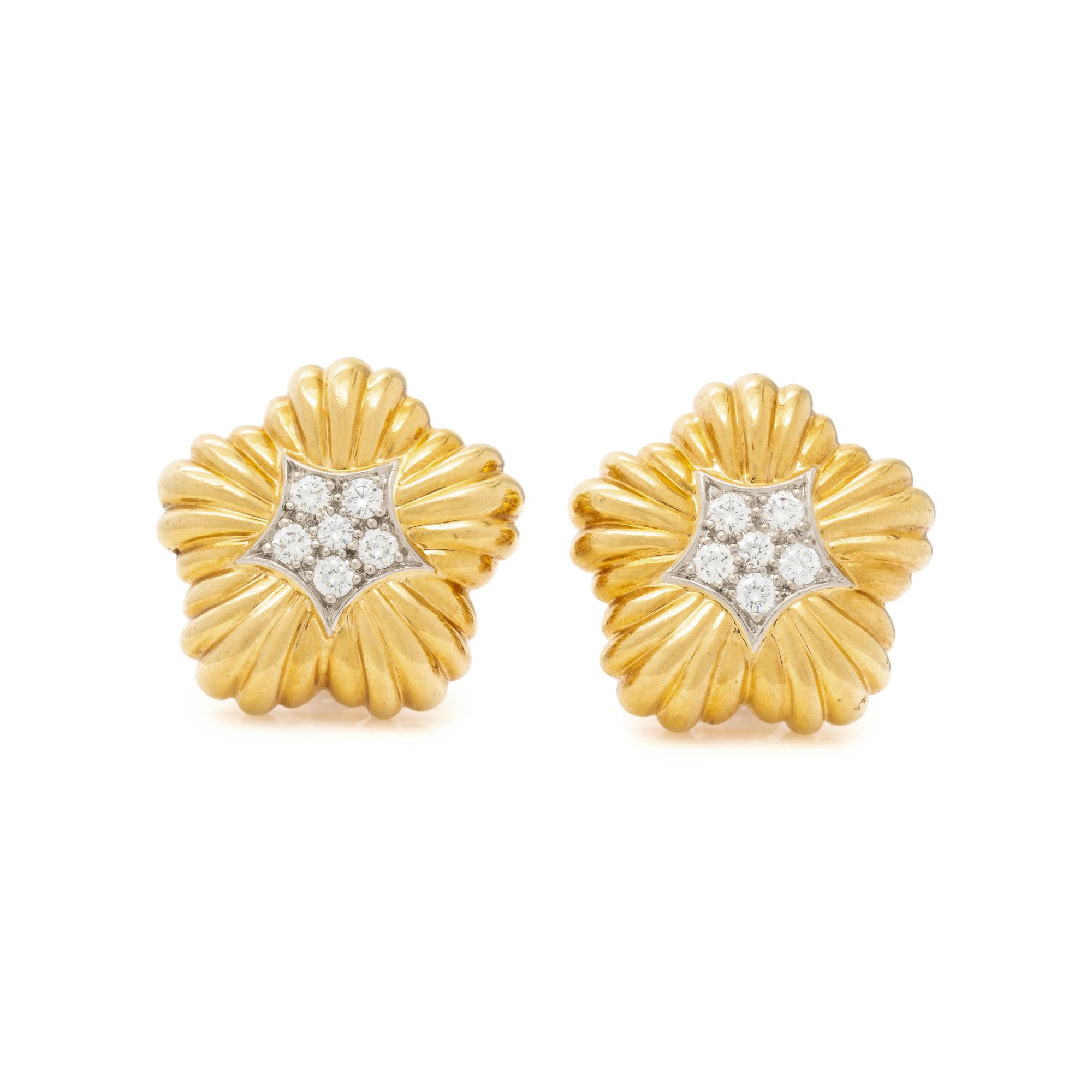 TURI, GOLD AND DIAMOND FLOWER EARRINGS