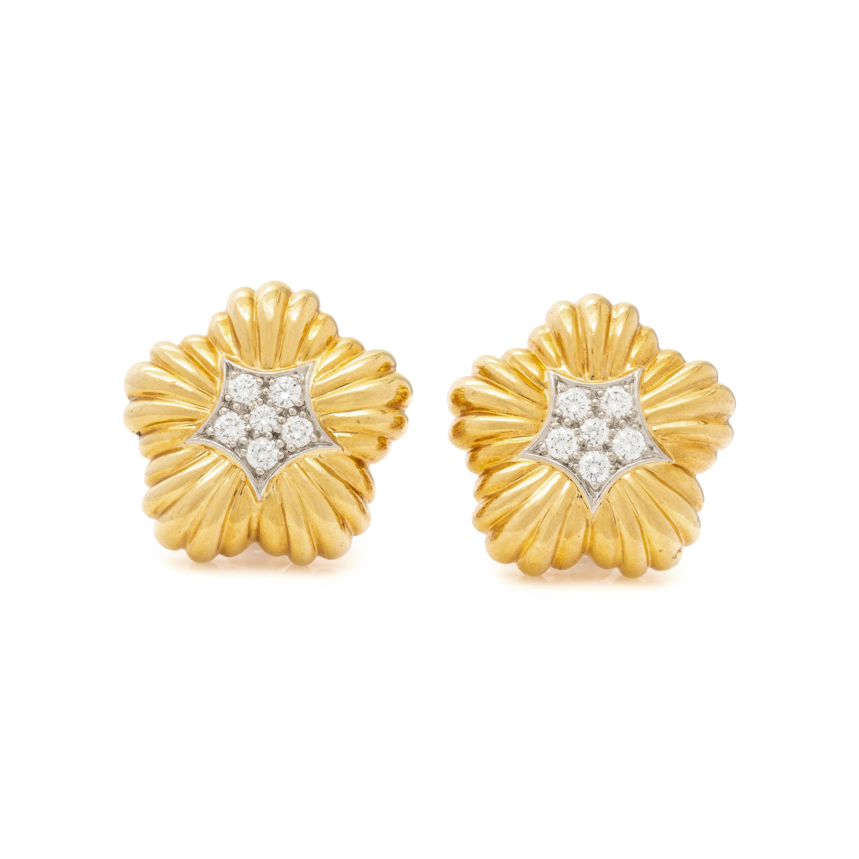 TURI, GOLD AND DIAMOND FLOWER EARRINGS