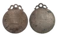 [FRATERNAL ORGANIZATIONS]. Pair of Masonic Master Mark medals from the Heron Mark Lodge. Ca early 19th century.
