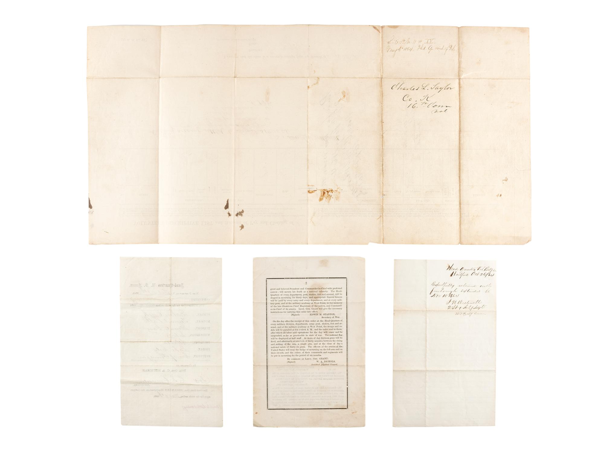 [CIVIL WAR]. Knapsack with contents carried by Private Charles L. Taylor, Company K, 16th Connecticut Volunteer Infantry.