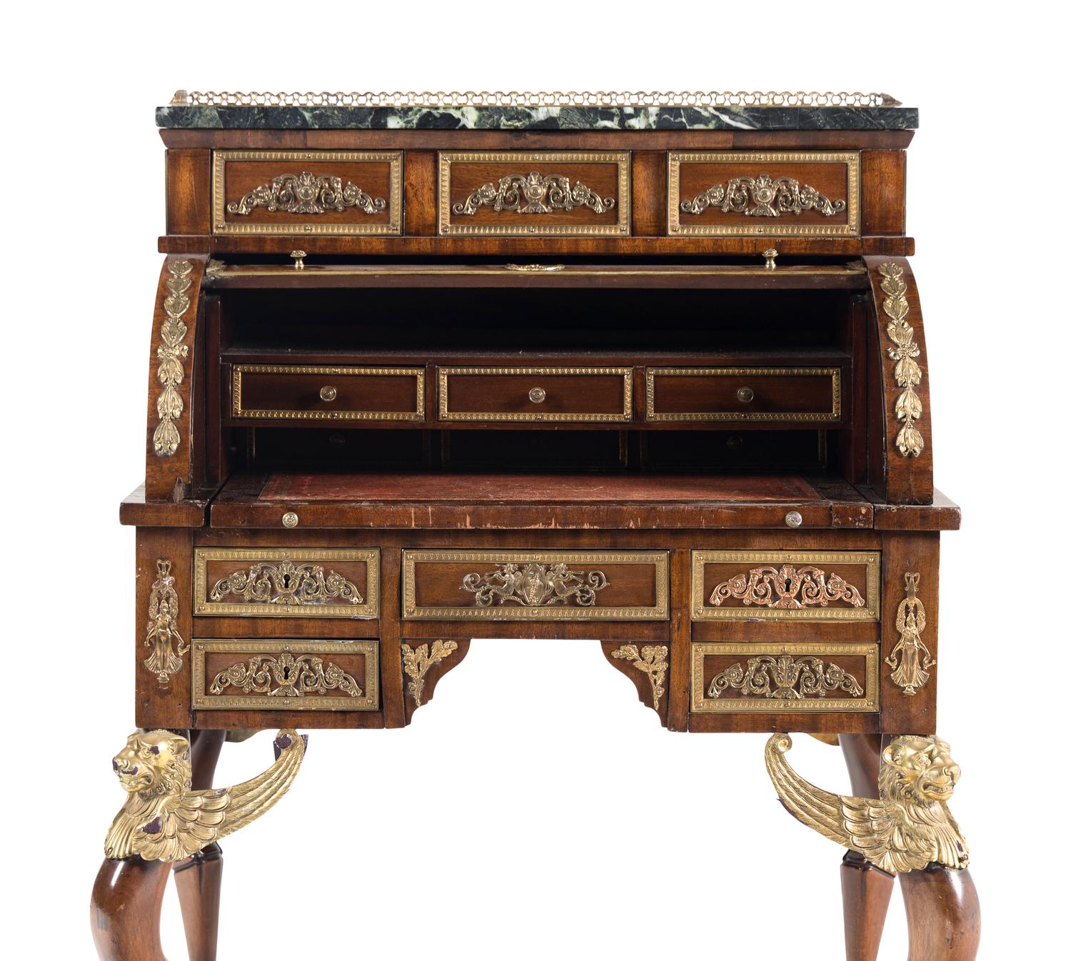 An Empire Style Gilt Metal Mounted Mahogany Bureau à Cylindre