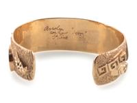 14k Gold Tufa Cast Cuff Bracelet, with Sugilite and Opal Mosaic Inlay