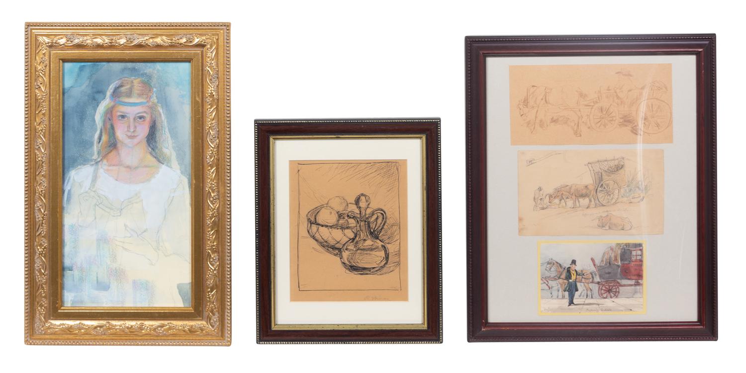 7 drawings and watercolors, ,