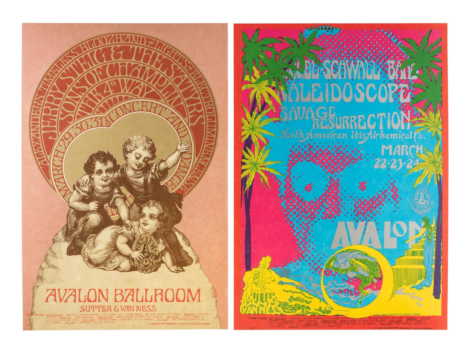 [MUSIC] -- [POSTERS]. GRIFFIN, Rick, FRIED, Robert, MOUSE, Stanley, KELLEY, Alton, MOSCOSO, Victor, artists. A group of 8 Family Dog posters from 1968, comprising: